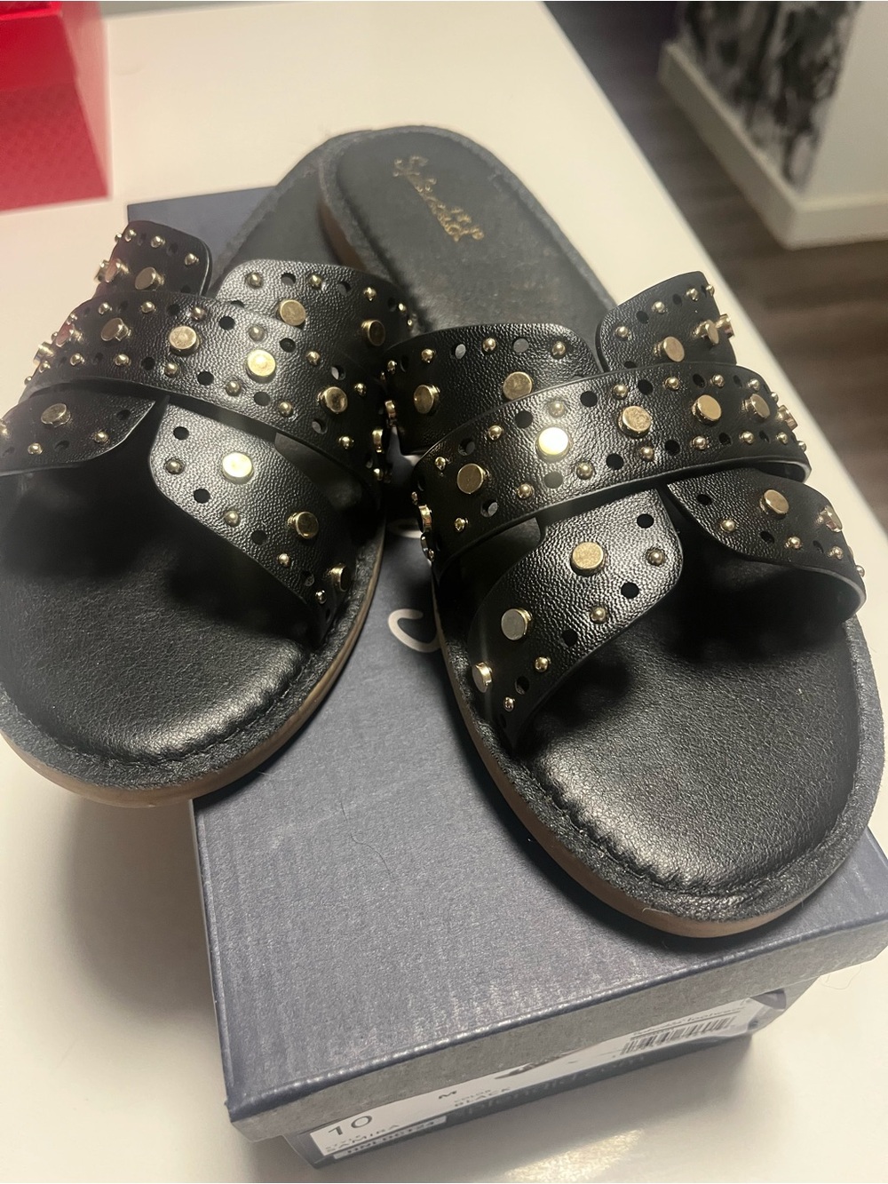 Splendid Black Studded Slip-On Sandals, size 10, NWOT